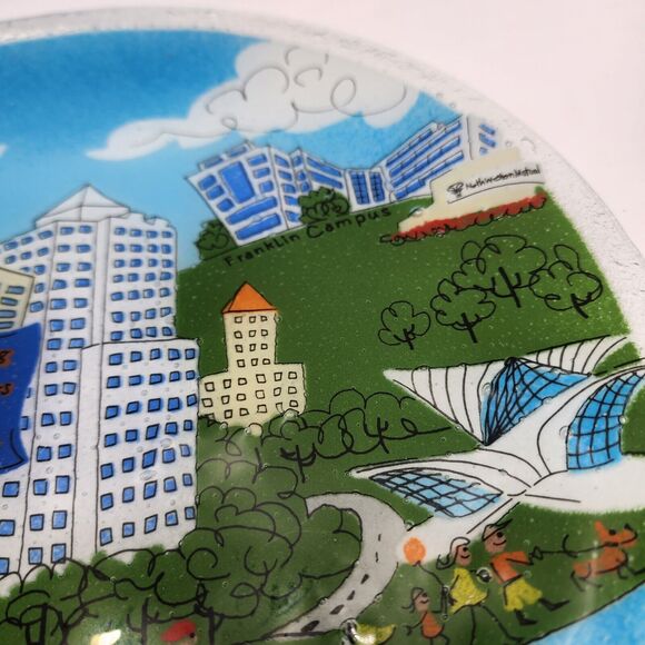Peggy Karr Fused Glass Plate Milwaukee 150 Years Lake Michigan 10” Northwestern - Picture 4 of 6